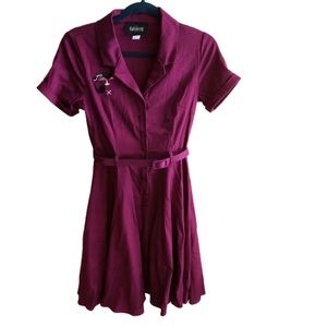 Collectif belt Shirtdress pin up rockabilly Midi Dress cat embroidery